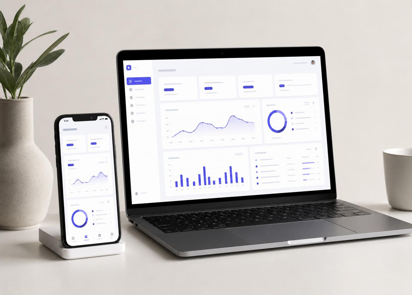 Business application shown on a laptop and smartphone